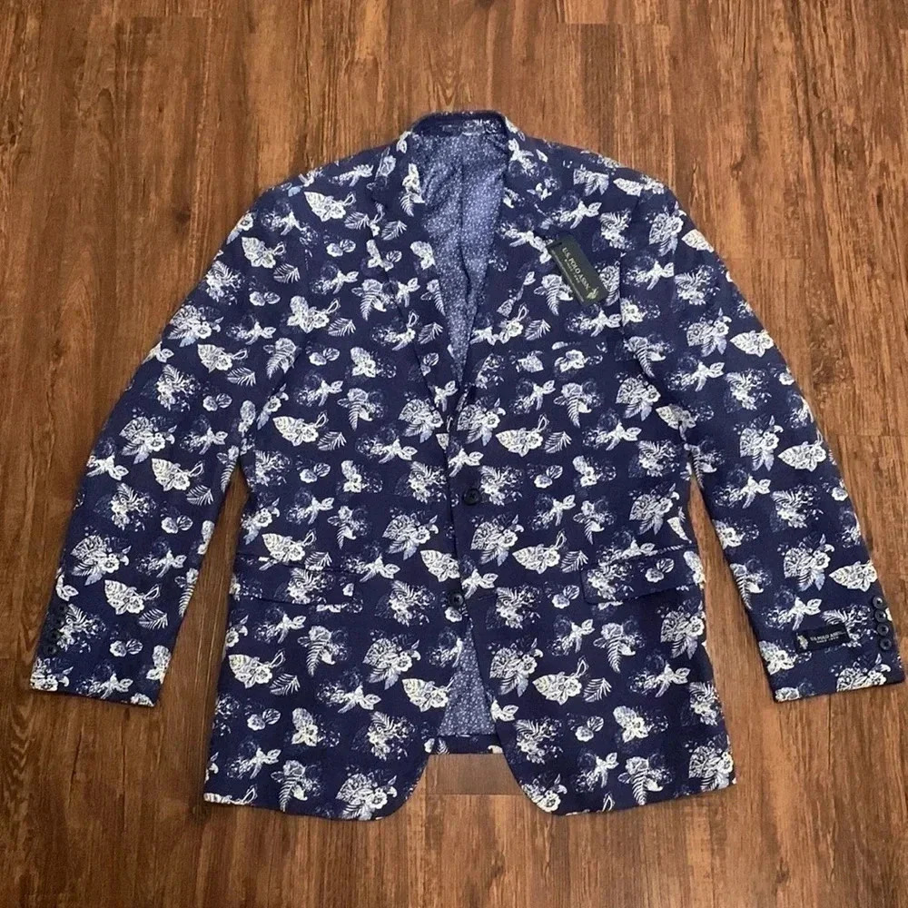 US Polo Men’s BlazerJacket Sport Coat Blue Floral 40 Regular NWT